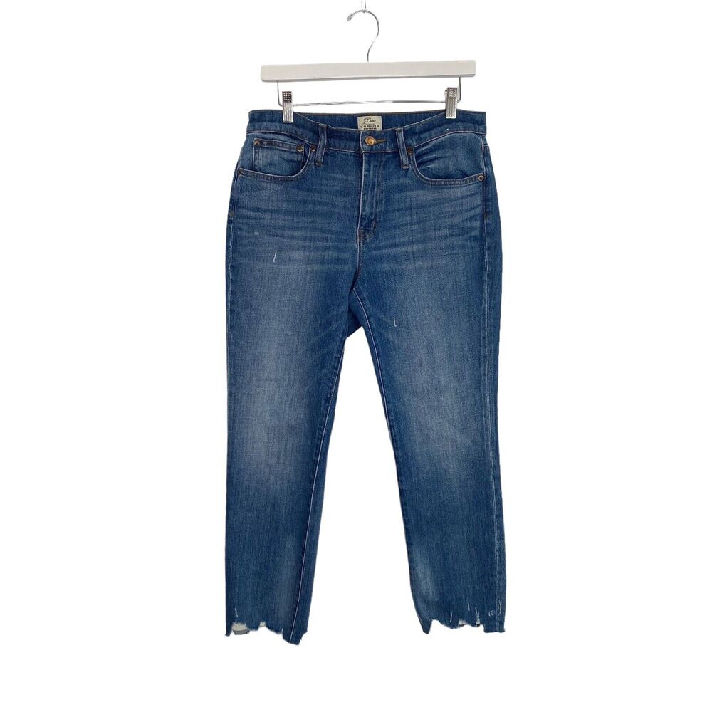 J. Crew Pants Womens 28 Frayed Hem Blue Slim Broken‎ In Boyfriend Jeans Cropped